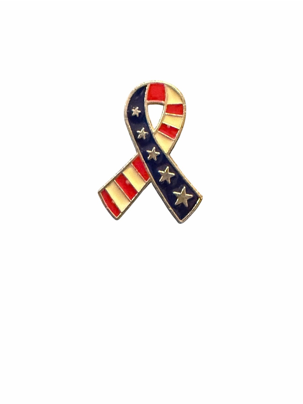 Vintage USA Patriotic Awareness Ribbon Stars Stripes Enamel Lapel Pin